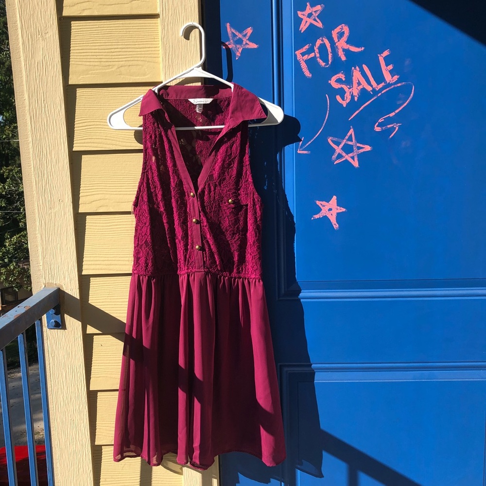 Cute purple sheer lace collar mini dress